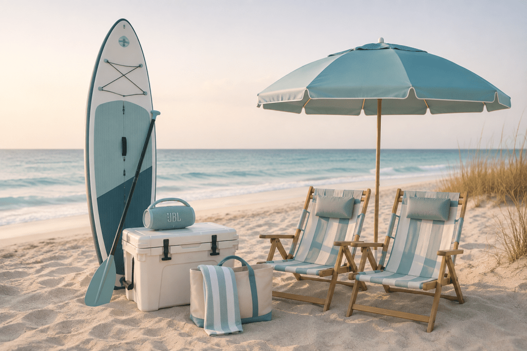 Beach gear rentals with paddle boards, umbrellas, chairs in 30A and Destin, Florida